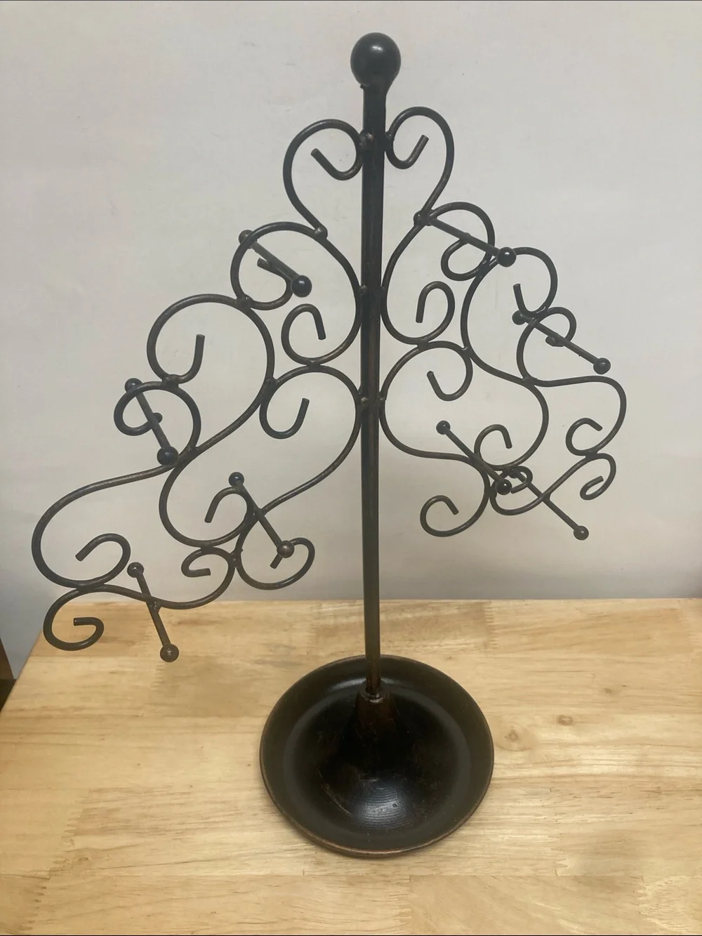Rustic Wrought Iron Jewelry Tree Stand - Black Metal Scrollwork Display